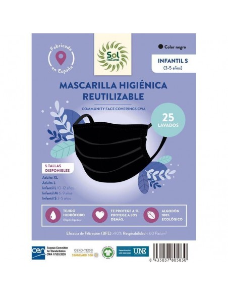 Mascarilla higiénica reutilizable SOL NATURAL NIÑO S ( 3-5 AÑOS )
