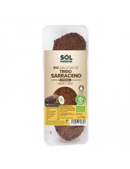 Galleta trigo sarraceno cacao y coco agave SOL NATURAL 175 gr BIO